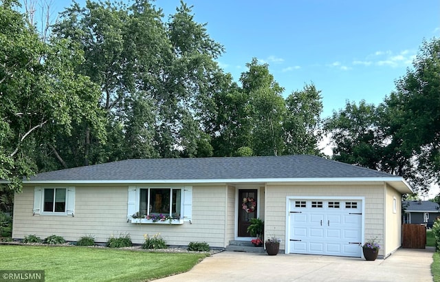 1904 Parkview Rd NE, Alexandria, MN 56308 - ranch-style house with an attached garage, driveway, a front yard, and roof with shingles