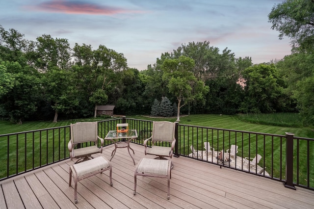 5705 Covington Cir, Minnetonka, MN 55345 - deck featuring a storage shed and a yard