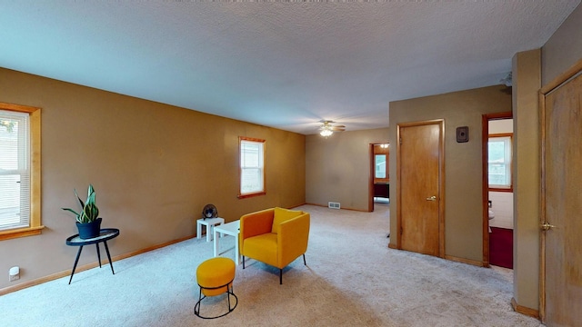 507 Hawthorne St, Albert Lea, MN 56007 - sitting room featuring carpet, ceiling fan, and a textured ceiling