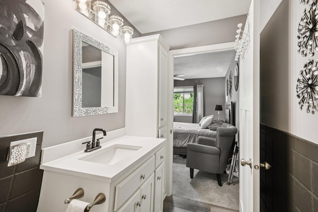1021 18th Ave SE, Forest Lake, MN 55025 - bathroom with vanity, ensuite bathroom, and a textured ceiling