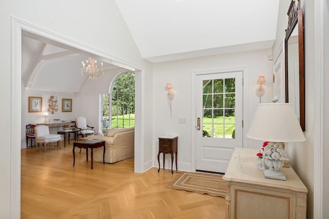 2255 French Creek Cir, Orono, MN 55391 - entrance foyer with lofted ceiling and a chandelier