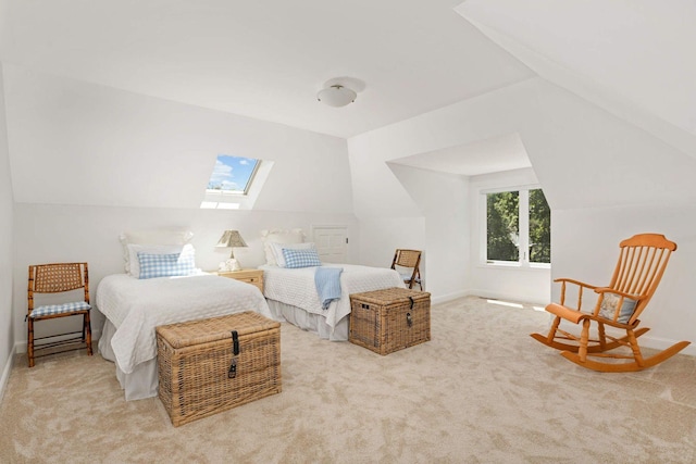 2255 French Creek Cir, Orono, MN 55391 - bedroom featuring a skylight, carpet, and lofted ceiling
