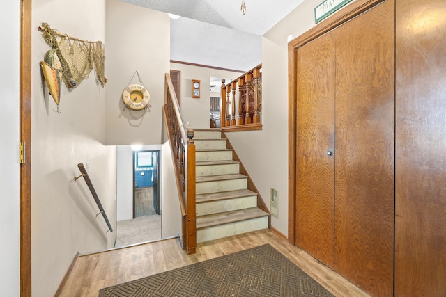 70190 218th St, Dassel, MN 55325 - stairway featuring wood finished floors