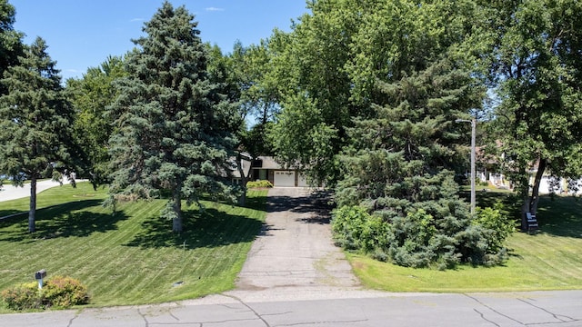 70190 218th St, Dassel, MN 55325 - obstructed view of property featuring a front lawn, concrete driveway, and a garage