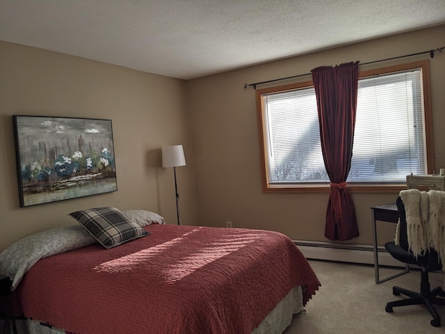2800 Hillsboro Ave N Unit 113, New Hope, MN 55427 - carpeted bedroom featuring a baseboard radiator, multiple windows, and a textured ceiling