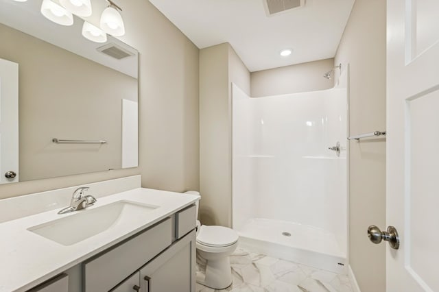 2627 Arbor Dr, Buffalo, MN 55313 - full bathroom featuring marble look tile flooring, vanity, a shower, and recessed lighting