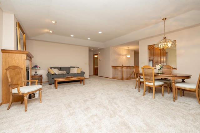 508 Woodside Ct, Shakopee, MN 55379 - dining room with light carpet, a chandelier, and recessed lighting