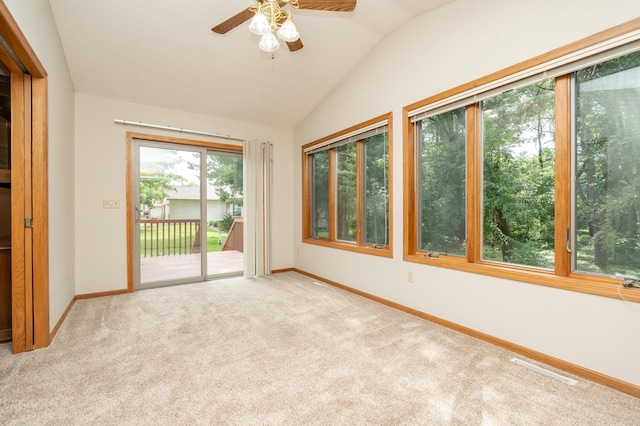 508 Woodside Ct, Shakopee, MN 55379 - carpeted empty room with vaulted ceiling and a ceiling fan