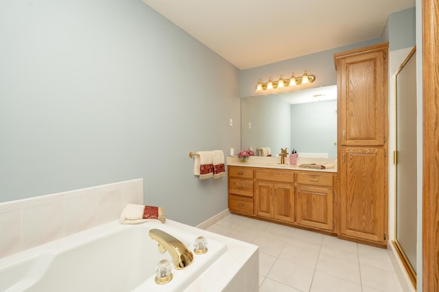 508 Woodside Ct, Shakopee, MN 55379 - full bath featuring vanity, a bath, tile patterned floors, and a shower stall