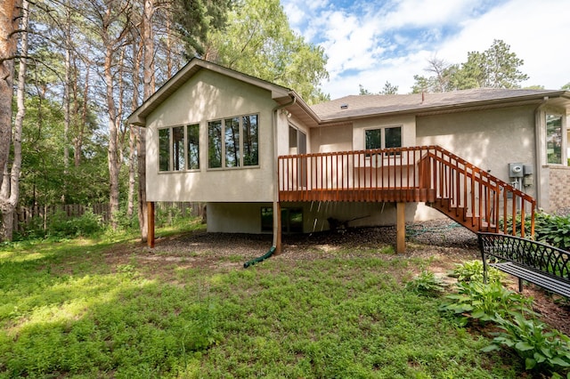 508 Woodside Ct, Shakopee, MN 55379 - back of property with a deck, stucco siding, and stairway