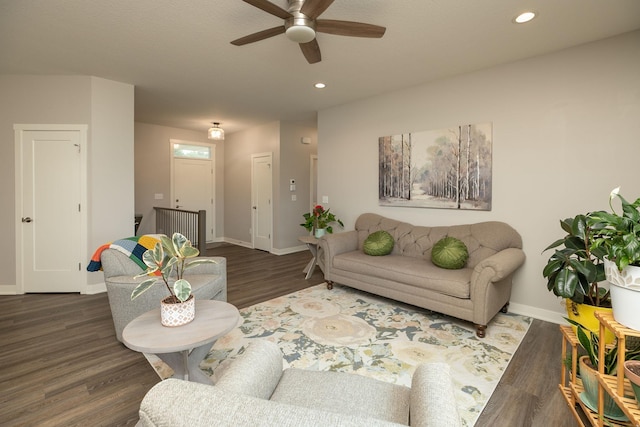 1427 Amco Dr SE, Chatfield, MN 55923 - living room with ceiling fan, wood finished floors, and recessed lighting