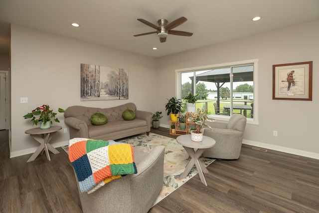 1427 Amco Dr SE, Chatfield, MN 55923 - living room with a ceiling fan, wood finished floors, and recessed lighting
