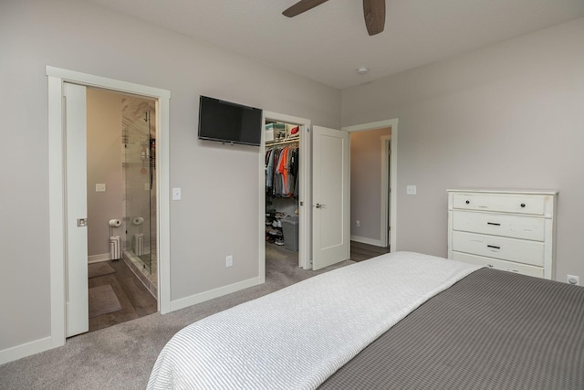 1427 Amco Dr SE, Chatfield, MN 55923 - bedroom featuring carpet, a walk in closet, a closet, ceiling fan, and ensuite bath