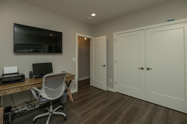 1427 Amco Dr SE, Chatfield, MN 55923 - office area with dark wood-style flooring and recessed lighting