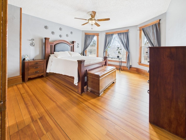 905 3rd Ave SW, Pine City, MN 55063 - bedroom featuring a textured ceiling, light wood-style flooring, and ceiling fan