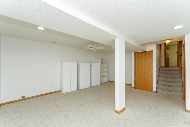 816 Bristol Ln NE, Rochester, MN 55906 - finished below grade area with light colored carpet, stairs, and recessed lighting