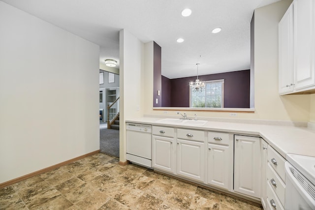 14000 Erwin Ct, Eden Prairie, MN 55344 - kitchen featuring dishwasher, a chandelier, white cabinetry, recessed lighting, and light countertops