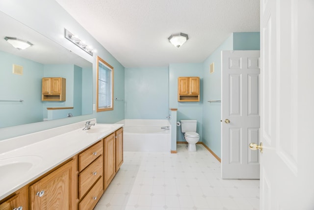 14000 Erwin Ct, Eden Prairie, MN 55344 - full bathroom featuring a bath, double vanity, tile patterned floors, and a textured ceiling