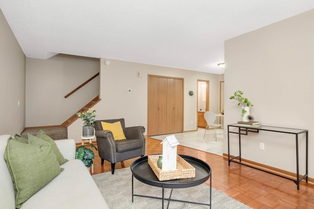 5960 Fernwood St, Shoreview, MN 55126 - living room featuring stairway and baseboards