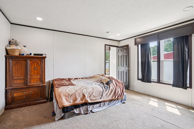 217 Mayfair Rd, Vadnais Heights, MN 55127 - bedroom featuring carpet floors, crown molding, recessed lighting, and a textured ceiling