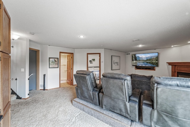 11847 Meadow Curv, Lindstrom, MN 55045 - home theater featuring carpet flooring, recessed lighting, and a textured ceiling