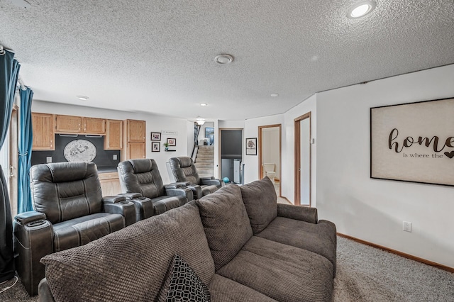 11847 Meadow Curv, Lindstrom, MN 55045 - home theater featuring carpet, a textured ceiling, and recessed lighting