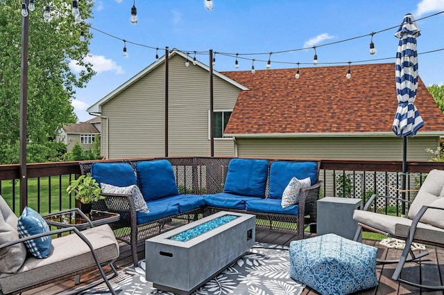 11847 Meadow Curv, Lindstrom, MN 55045 - deck featuring an outdoor living space with a fire pit