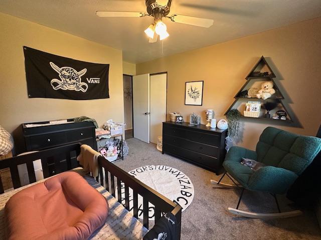 3507 Salo Rd, Waasa Twp, MN 55732 - bedroom with carpet, a closet, and a ceiling fan