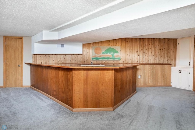 105 5th Ave W, West Fargo, ND 58078 - bar area featuring wood walls, a textured ceiling, and light colored carpet