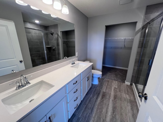 2488 Jacamar Ave NE, Saint Michael, MN 55376 - bathroom featuring wood finished floors, a stall shower, a walk in closet, and double vanity