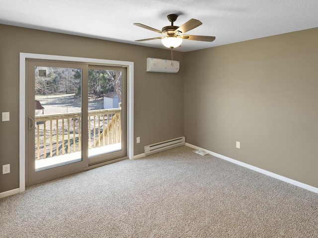 26161 8th St W, Zimmerman, MN 55398 - carpeted spare room with a baseboard radiator, a wall mounted air conditioner, and a ceiling fan