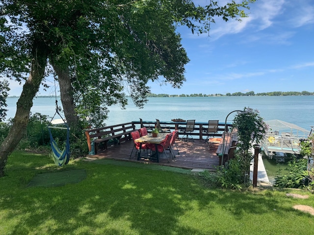 34 Shady Rest Rd, Lake Sarah Twp, MN 56132 - dock area featuring a lawn and a deck with water view