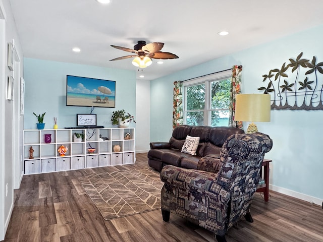 34 Shady Rest Rd, Lake Sarah Twp, MN 56132 - living area featuring wood finished floors, recessed lighting, and a ceiling fan