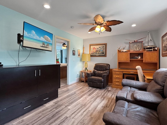 34 Shady Rest Rd, Lake Sarah Twp, MN 56132 - living area featuring a ceiling fan, light wood finished floors, and recessed lighting