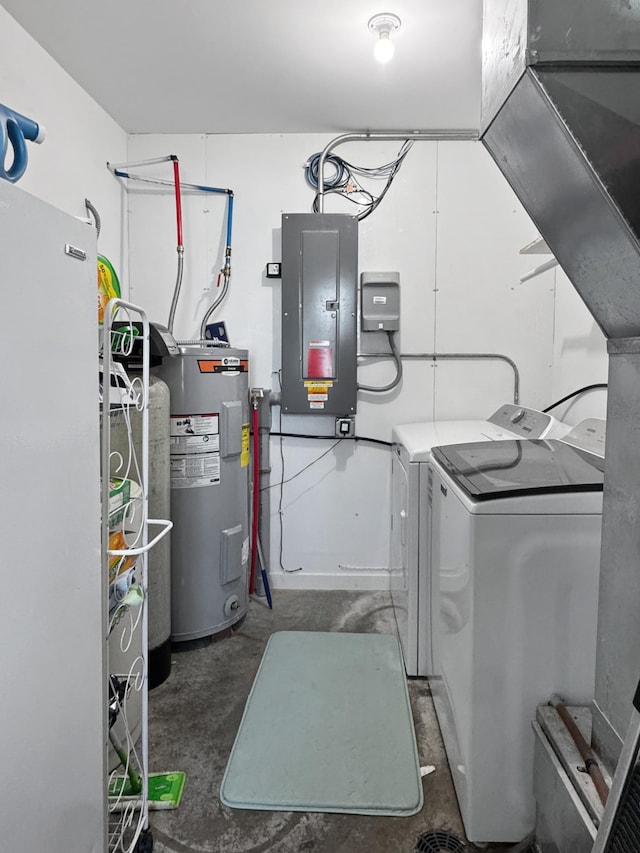34 Shady Rest Rd, Lake Sarah Twp, MN 56132 - utility room featuring electric water heater, electric panel, and independent washer and dryer