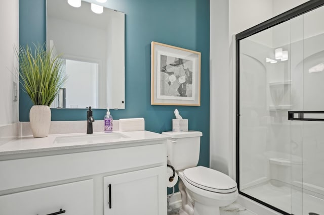 7945 Jade Ln, Victoria, MN 55386 - full bath featuring marble look tile flooring, vanity, and a stall shower