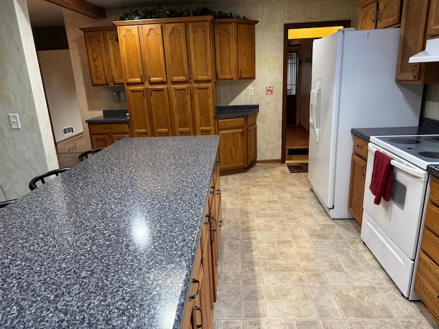 1204 Garflield Ave, Albert Lea, MN 56007 - kitchen featuring electric stove, brown cabinets, and under cabinet range hood