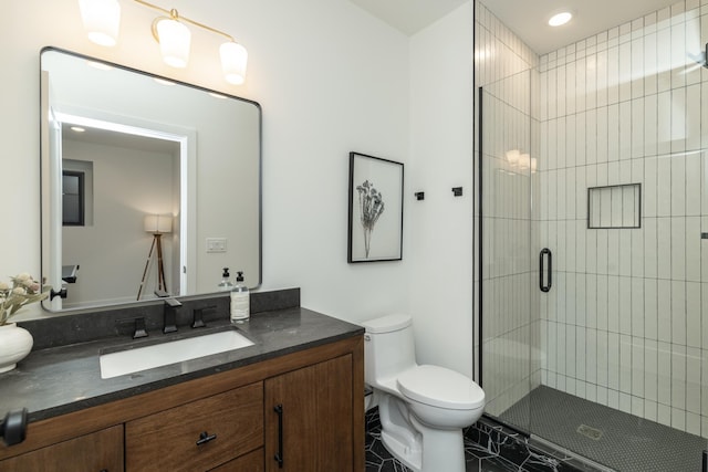 625 Ivy Falls Ave, Mendota Heights, MN 55118 - bathroom with vanity, a stall shower, and marble finish flooring