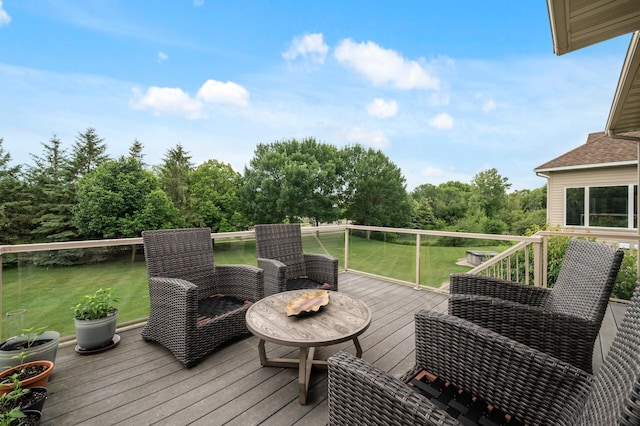 11880 Dunkirk Cir NE, Blaine, MN 55449 - wooden terrace featuring a yard