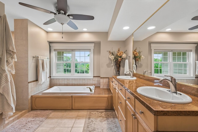7471 260th St, Wyoming, MN 55092 - bathroom with a ceiling fan, healthy amount of natural light, a garden tub, tile patterned flooring, and recessed lighting