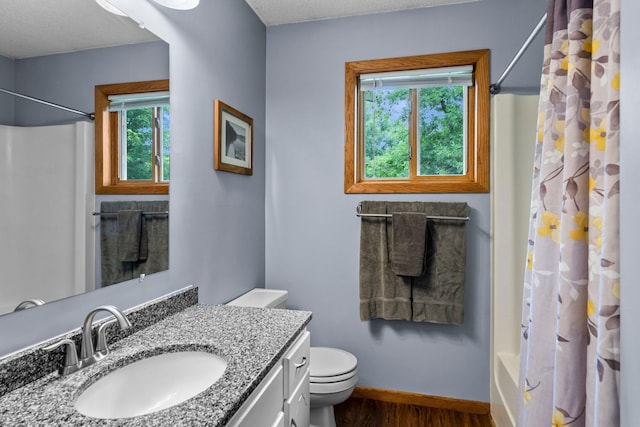 6071 Red Fox Run, North Branch, MN 55056 - bathroom with vanity, wood finished floors, and shower / bath combo with shower curtain