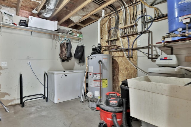 75309 Twin Oaks Rd, Bremen Twp, MN 55735 - utility room featuring gas water heater and a sink