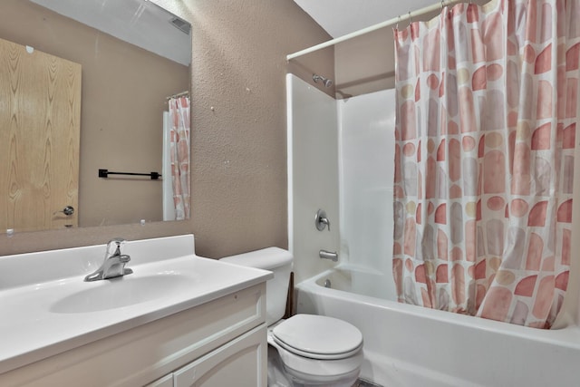 75309 Twin Oaks Rd, Bremen Twp, MN 55735 - bathroom featuring vanity, shower / bath combination with curtain, and a textured wall