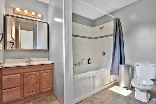 75309 Twin Oaks Rd, Bremen Twp, MN 55735 - full bathroom with shower / tub combo, vanity, and stone finish floors