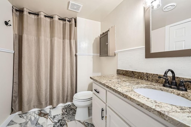 791 139th Ln NW, Andover, MN 55304 - bathroom featuring vanity, marble look tile flooring, and curtained shower