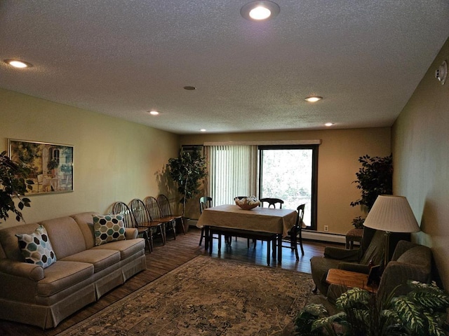 1855 Silver Bell Rd Unit 301, Eagan, MN 55122 - living room with a textured ceiling, wood finished floors, a baseboard heating unit, and recessed lighting
