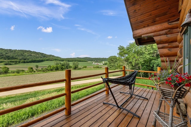 30453 County Road 19, Wiscoy Twp, MN 55971 - wooden terrace featuring a view of rural / pastoral area and a mountain view