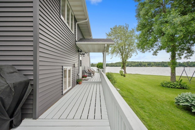 50945 Almond Ave, Nessel Twp, MN 55080 - wooden deck featuring a water view and a lawn