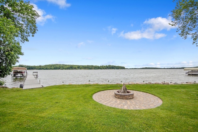 50945 Almond Ave, Nessel Twp, MN 55080 - view of grassy yard with a water view and a dock