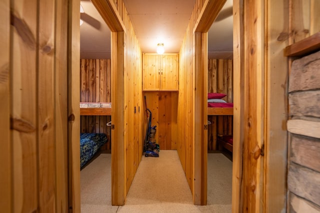 40936 Yost Rd, Emily, MN 56447 - corridor with wooden walls and carpet floors